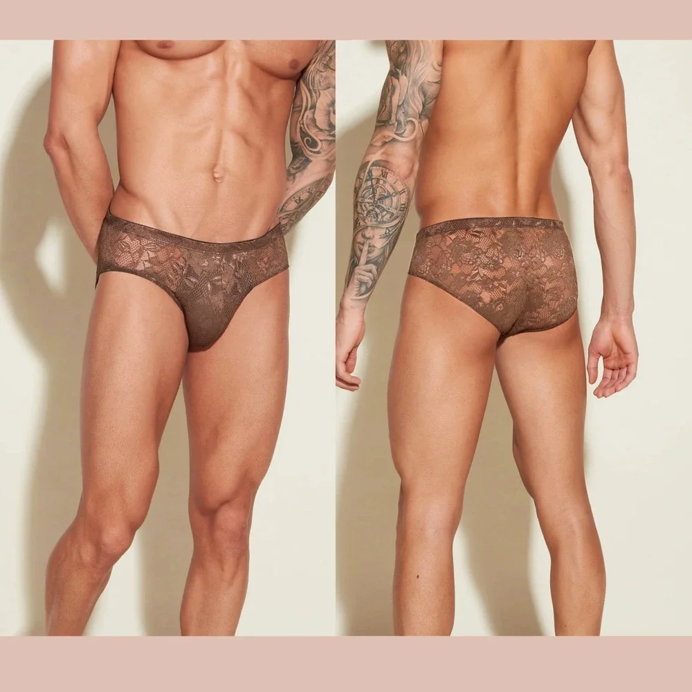 NWT Cosabella [ MEN Large ] Never Say Never Comfort Micro Brief Lace Brown U1940
